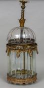 A gilt metal mounted cut glass hall lantern Of circular section,