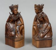 A pair of late 19th/early 20th century Eastern carved wooden bookends Each formed as a crouching