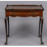 An 18th/19th century marquetry inlaid silver table Of typical form with a shaped rim above a single