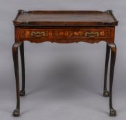 An 18th/19th century marquetry inlaid silver table Of typical form with a shaped rim above a single