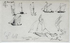 THOMAS BUSH HARDY (1842-1897) British Sailing Ship Studies Pencil Signed and annotated 16 x 10 cm,