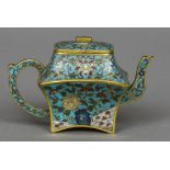 A Chinese cloisonne teapot and cover Overall decorated with lotus strapwork,