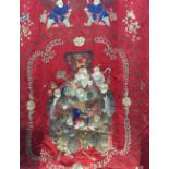 A 19th century Chinese embroidered silkwork temple hanging Decorated with a dragon and courtly