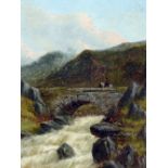 HARRY ARMSTRONG WHITTLE (19th century) British Figures on a Bridge Oil on board 24 x 32.