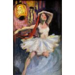 J.V.C. (20th century) Ballet Dancer with Chinese Lantern Oil on board Signed with initials 11 x 17.
