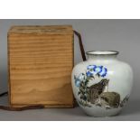 A Japanese cloisonne ovoid vase Decorated with quail beside floral sprays,