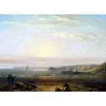 Attributed to JOHN WILSON EWBANK (1799-1847) British Coastal Sunset With Figures and Boats Oil on