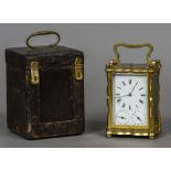 A 19th century lacquered brass cased multi-dial quarter repeating carriage clock The white