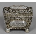 An 18th century rock crystal mounted unmarked white metal filigree casket Of small proportions,