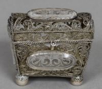 An 18th century rock crystal mounted unmarked white metal filigree casket Of small proportions,