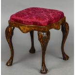 A 19th century Dutch marquetry stool The overstuffed drop-in seat above the shaped frieze,