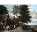 Circle of DAVID TENNIERS (1638-1685) Flemish Kermess Outside a Tavern Oil on canvas Signed D