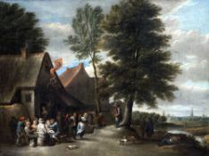 Circle of DAVID TENNIERS (1638-1685) Flemish Kermess Outside a Tavern Oil on canvas Signed D