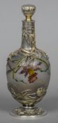 A French silver mounted cameo glass decanter With allover Art Nouveau floral decoration. 25.