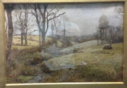 ENGLISH SCHOOL (19th century) Stream in a Rural Landscape Watercolour 44.