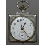 A Continental 800 silver cased Eterna alarm pocket watch Of square form,