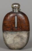 A Victorian silver and crocodile skin hip flask, hallmarked Sheffield 1894,