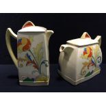A Royal Doulton pottery teapot Decorated in the Cresta pattern, printed mark to base,