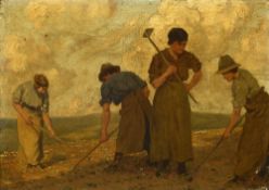 CONTINENTAL SCHOOL (19th/20th century) Women Working the Land Oil on canvas 38.