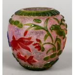 A Chinese Beijing glass vase and cover The six colour overlay body carved with goldfish,