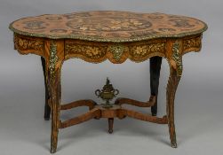 A 19th century marquetry inlaid centre table The shaped top with profusely inlaid marquetry