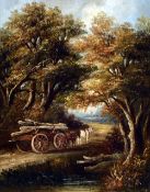 Attributed to JOSEOH PAUL (1804-1887) British Log Cart on a Country Lane Oil on panel Indistinctly
