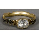 A Georgian unmarked gold enamel mourning ring for William Tucker CONDITION REPORTS: