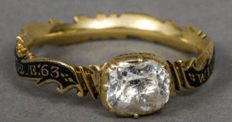 A Georgian unmarked gold enamel mourning ring for William Tucker CONDITION REPORTS: