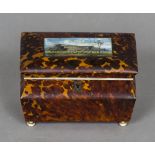 A Victorian tortoiseshell tea caddy The domed hinged top inset with a view of the Great Exhibition