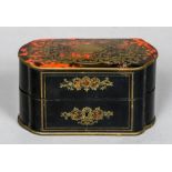 A 19th century French boulle work box The typically inlaid hinged cover enclosing three glass