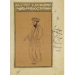 A 19th century Kashmiri full body portrait of a bearded gentleman Modelled in flowing robes beneath