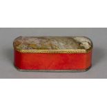 A 19th century Continental agate mounted box With hinged rounded rectangular agate inset lid.