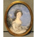 DE LOUTHERBOURG (18th century) Continental Portrait Miniature of a Young Lady Watercolour on