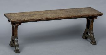 A Victorian Aesthetic oak bench CONDITION REPORTS: Plank separation to top,