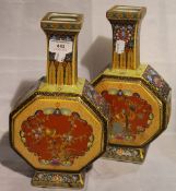 A pair of octagonal Chinese bird vases