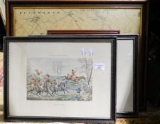 Two coloured hunting etchings,