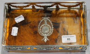 A faux tortoiseshell and silver plated tray
