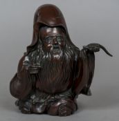 A 19th century Japanese bronze figure of Fukurokuju CONDITION REPORTS: Generally in