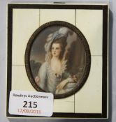 An early 20th century miniature of a lady in an ivory frame