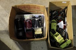 Two boxes of toy and model cars