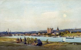 *AR EDGAR THOMAS HOLDING (1876-1952) British, Rochester Castle From Across the Medway,