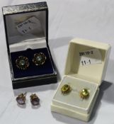 Three pairs of 9 ct gold stone set ear studs