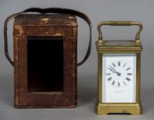 A 19th century French lacquered brass cased repeating carriage clock CONDITION REPORTS: