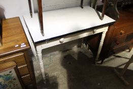 A Victorian pine side table with a removal enamel top