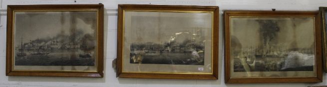 Three 19th century maple framed shipping scenes