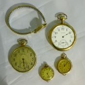 Two pocket watches and three wristwatches