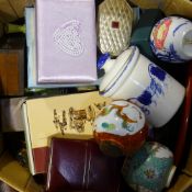 A box of china, glass, costume jewellery, etc.