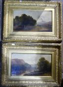 A pair of Victorian gilt framed oil landscapes,