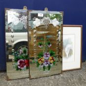 Two decorative mirrors and a print of a seagull