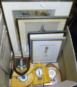 A quantity of pictures and plaques including military watercolours